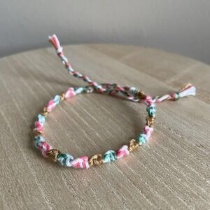 Honora Friendship Woven Bracelet OS Pink White Women Cotton Embroidery
